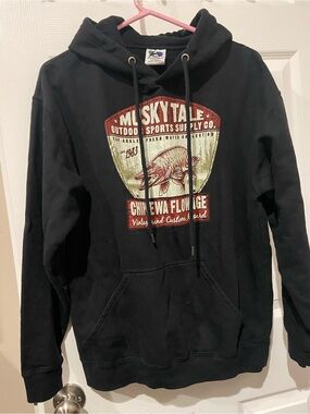 Avalon Black Crewneck Hoodie with Vintage Fish Graphic